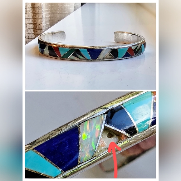 Navajo sterling silver, multi stone inlay cuff. Artist: Steve Fransico (SF) EUC - Picture 12 of 15
